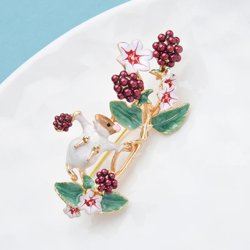 Wuli&baby Squirrel Purple Grape Brooch Pins Animal Women Jewelry Gift