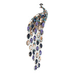 PENDRA Plume Rhinestone Tassel Peacock Brooch