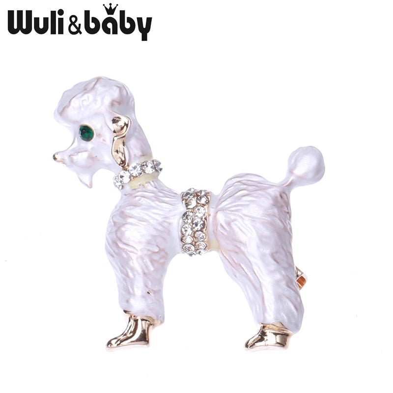 Wuli&baby Cute Curly Hair Dog Brooches For Women Unisex 2-color Enamel Poodle Animal Pets Brooch Pin Gifts