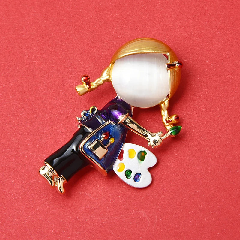 PENDRA New Opal Enamel Drawing Brooch