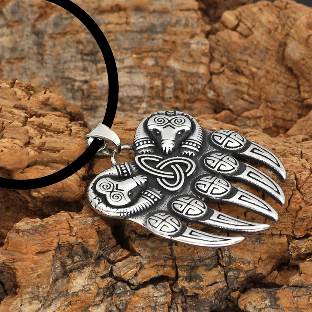 PENDRA Bear Claw Rune Steel Necklace