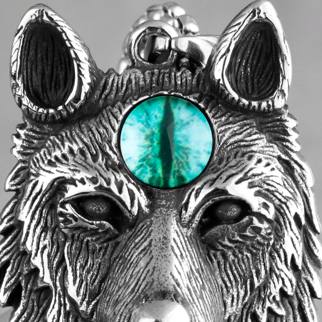 Animal Wolf Red Blue Eye Stainless Steel Men Necklaces Pendants Chain Cool for Boyfriend Male Jewelry Creativity Gift Wholesale