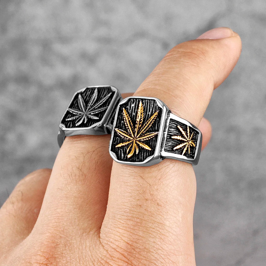 PENDRA Hemp Leaves Boyfriend Steel Ring
