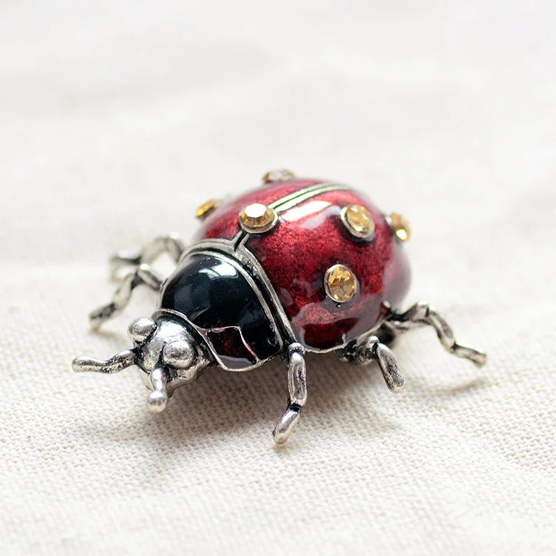 PENDRA Red Enamel Beetle Brooch