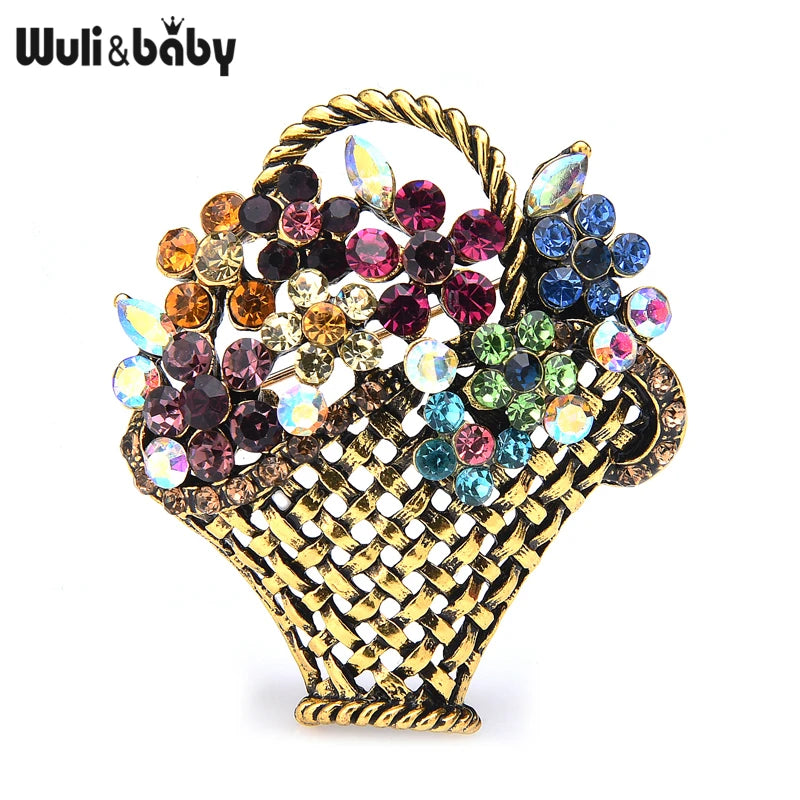 PENDRA Floriana Rhinestone Flower Basket Brooch
