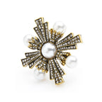 PENDRA Pearl Cross Vintage Rhinestone Brooch