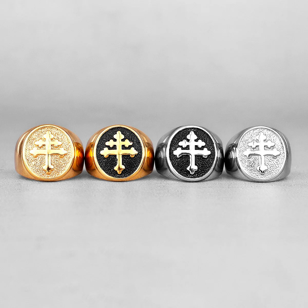 PENDRA Catholic Lorraine Cross Steel Ring