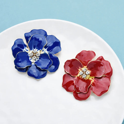 PENDRA Aurora Red-Blue Enamel Rhinestone Flower Brooch