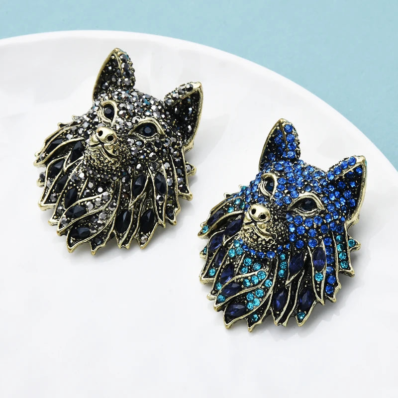 PENDRA Nightfall Rhinestone Wolf Brooch