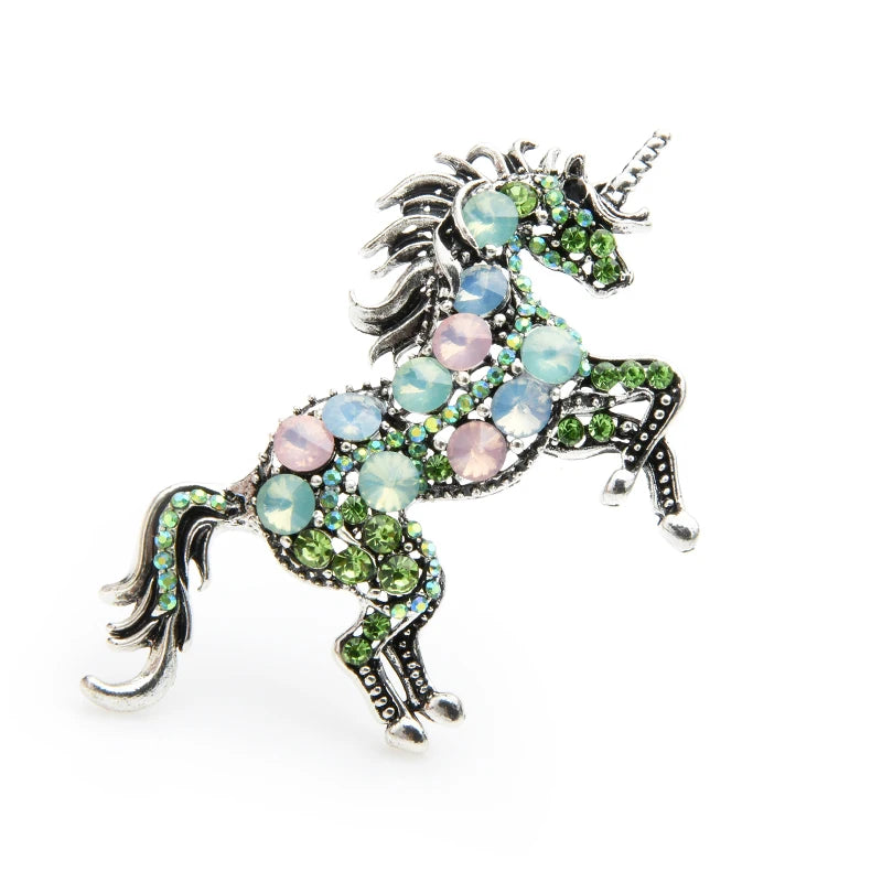 Wuli&baby Rhinestone Unicorn Brooches Women Alloy Horse Animal Weddings Banquet Brooches New Year's Gifts