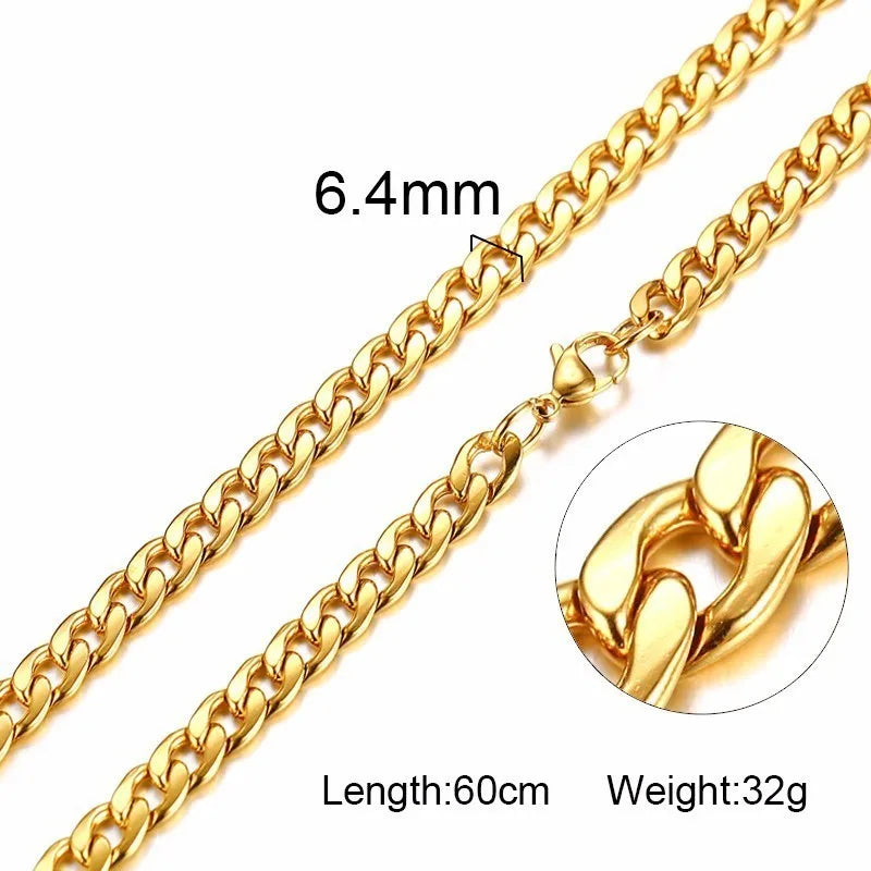 Figaro Necklace Men,Stainless Steel Curb Chain, Man Necklace, 5 to 8mm Link Chain