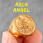 Archangel Saint Michael Exorcism Stainless Steel Mens Rings Punk Amulet for Male Boyfriend Jewelry Creativity Gift Wholesale