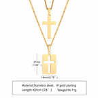 Men Necklaces, Cross Cut Out Pendant, Stainless Steel Small Dog Tag Necklace, Christ Religion Jewelry