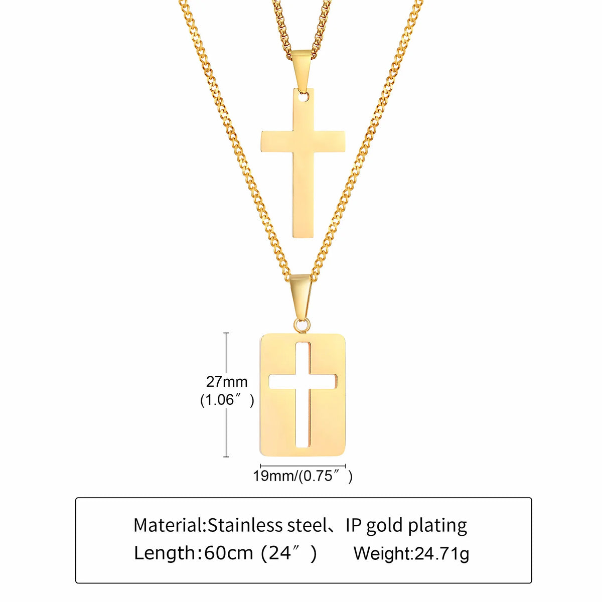 Men Necklaces, Cross Cut Out Pendant, Stainless Steel Small Dog Tag Necklace, Christ Religion Jewelry
