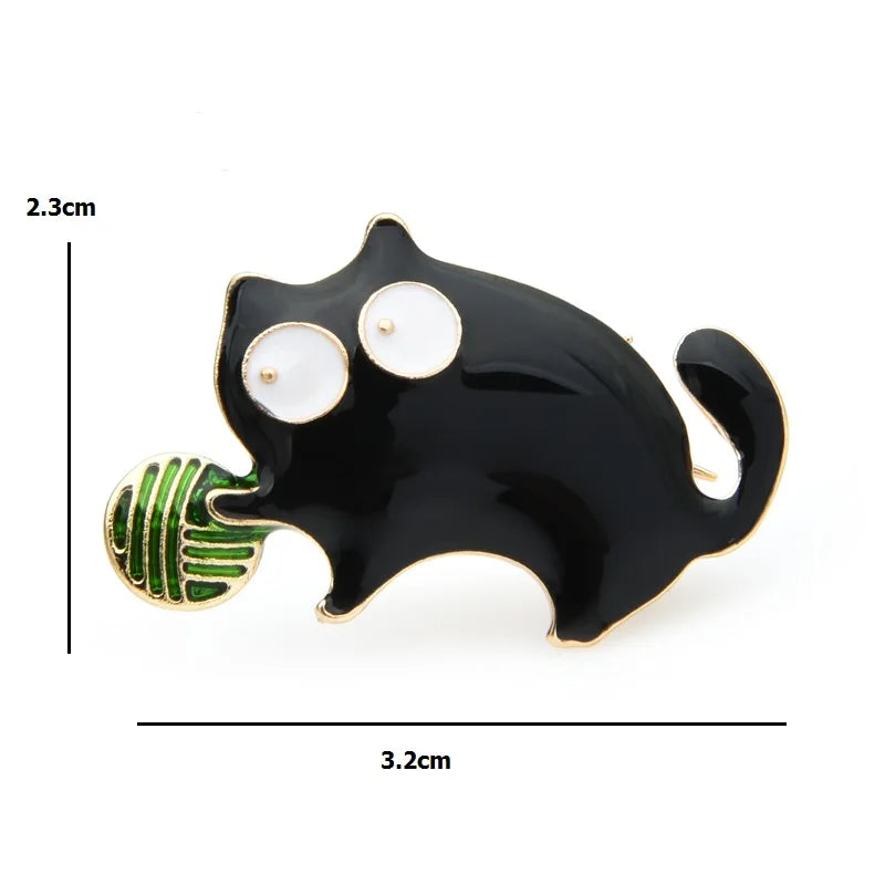 Wuli&baby Cute Small Fat Playing Ball Cat Brooches Women Alloy Enamel Cat Animal Party Casual Brooch Pins