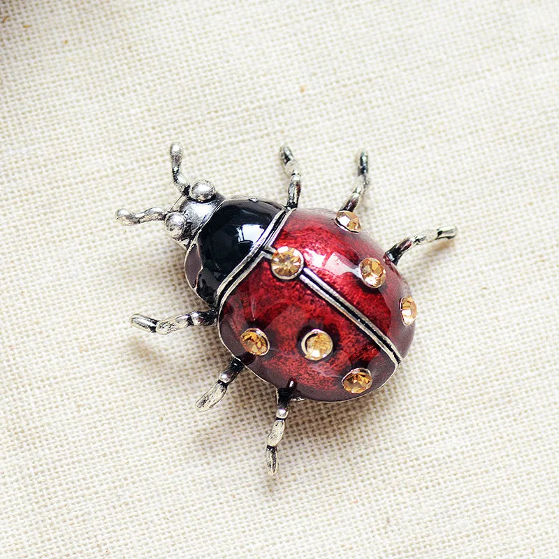 PENDRA Red Enamel Beetle Brooch
