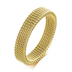 FLEXIBLE STEEL RING MESH FLAT CHAIN BAND RING FOR MEN WOMEN JEWELRY