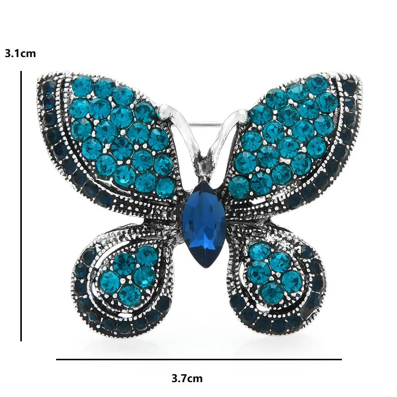 Wuli&baby Sparkling Rhinestone Butterfly Brooches Women Men Blue Insect Party Office Brooch Pins Gifts