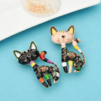 PENDRA Floral Cat Enamel Brooch