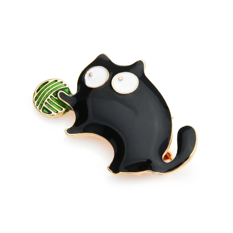 Wuli&baby Cute Small Fat Playing Ball Cat Brooches Women Alloy Enamel Cat Animal Party Casual Brooch Pins
