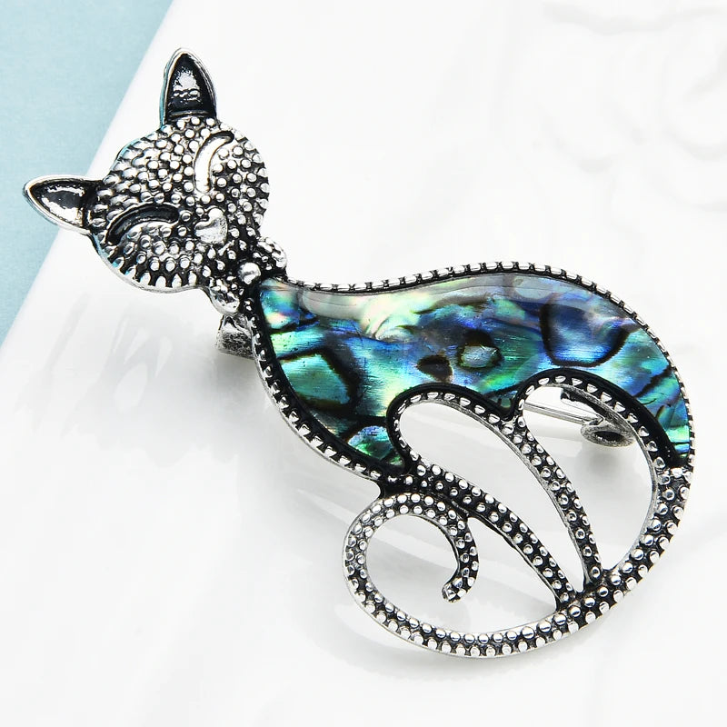 PENDRA Smiling Cat Natural Shell Brooch