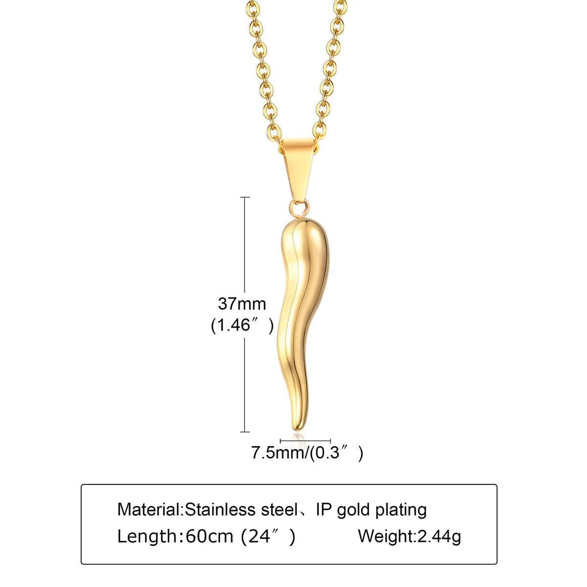 ITALIAN HORN Necklace , Stainless Steel Italian Cornicello Charm Pendant Necklaces, Unisex Men and Women Jewelry