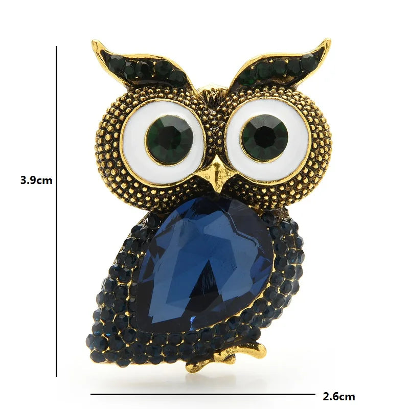 PENDRA Crystal Big Eyes Owl Brooch