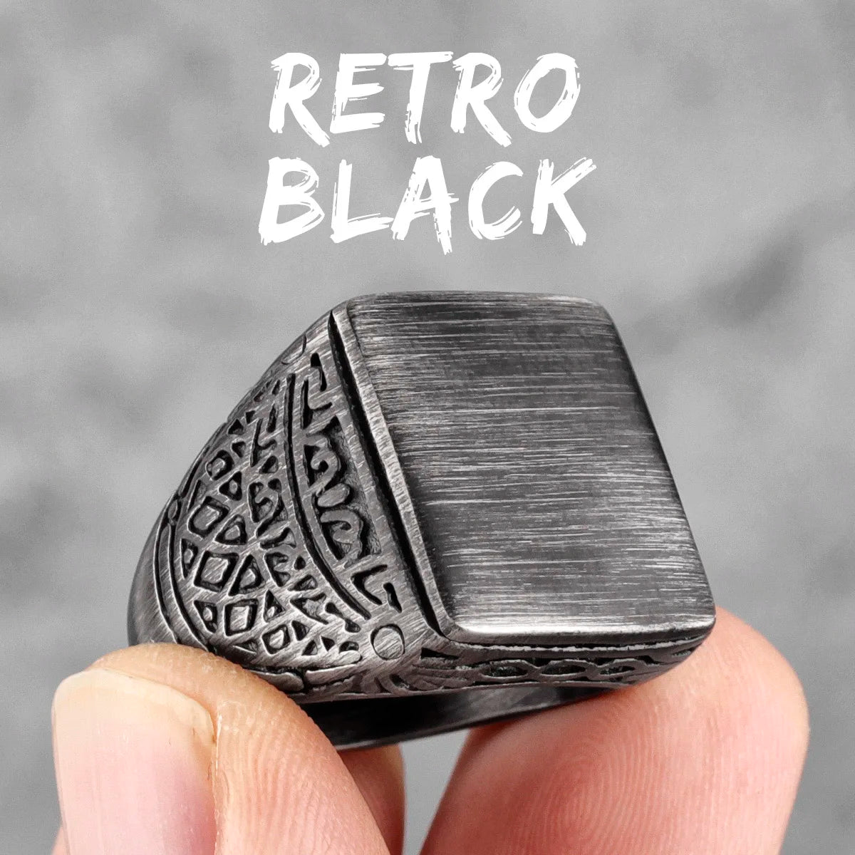 PENDRA Black Brushed Pattern Ring