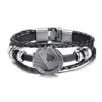 POKER BROWN LEATHER CUFF BRACELET MEN'S MULTILAYER WRAP WRISTBAND FRIENDSHIP VINTAGE BIKER PLAYING CARD POKER BANGLE MEN JEWELRY