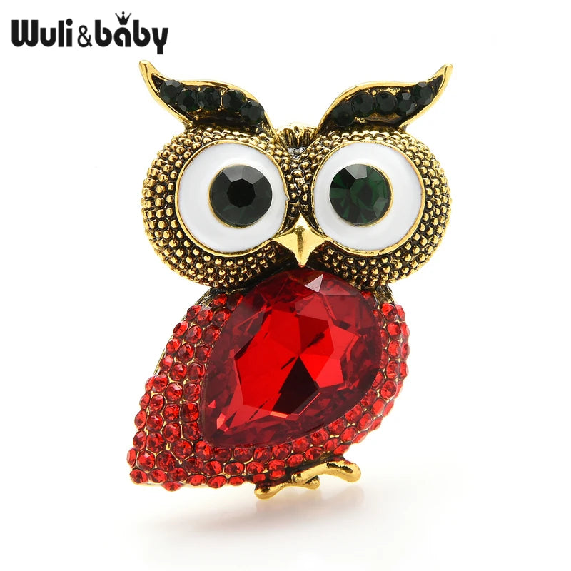 PENDRA Crystal Big Eyes Owl Brooch