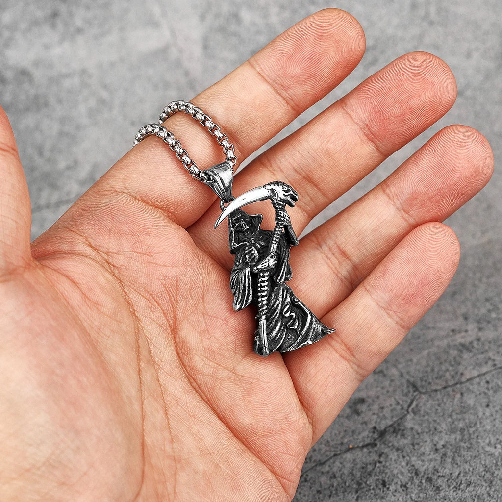 PENDRA Grim Reaper Scythe Steel Necklace