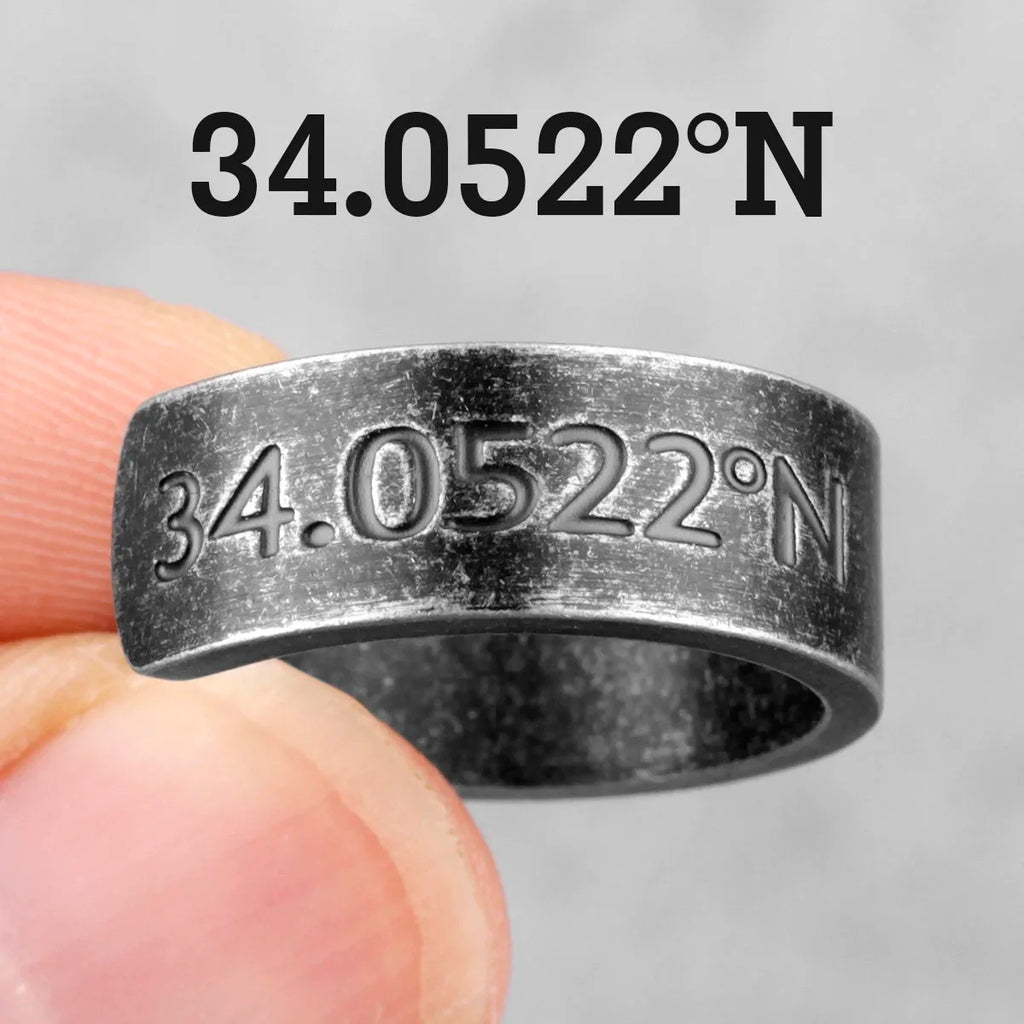 PENDRA Old Latitude Longitude Steel Ring