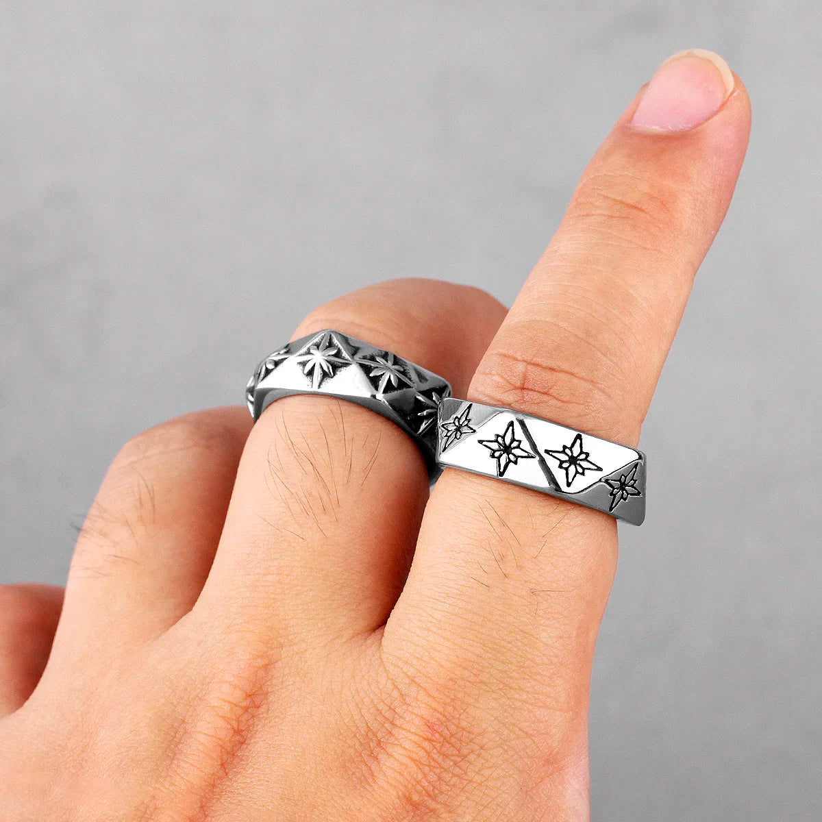 Polaris Star Flower Stainless Steel Mens Rings Simple Trendy Retro for Male Boyfriend Biker Jewelry Creativity Gift Wholesale