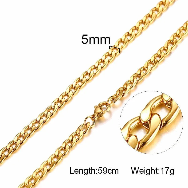 Figaro Necklace Men,Stainless Steel Curb Chain, Man Necklace, 5 to 8mm Link Chain