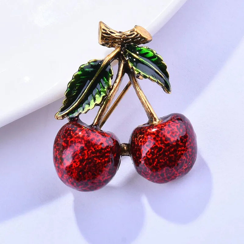 PENDRA Cherryelle Classic Enamel Cherry Brooch