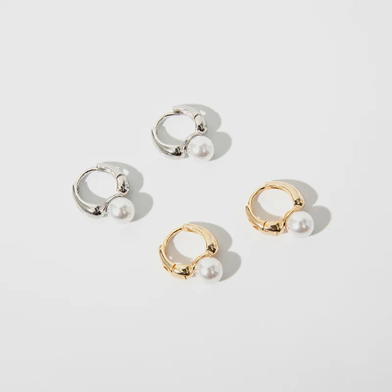 VENTFILLE Silver Gold Color Pearl Hoop Earrings for Women Girl Gift Wedding Party Clasp Jewelry Dropshipping Wholesale