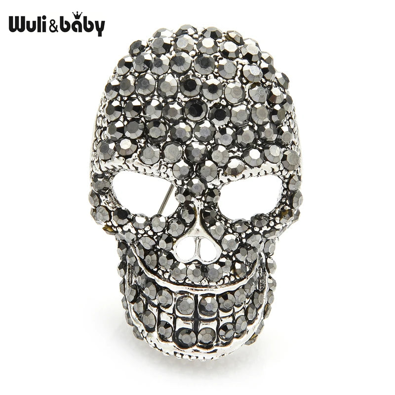 PENDRA Sparkling Rhinestone Skull Brooch