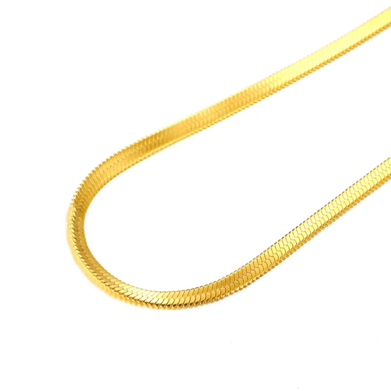 Snake Necklace Men,Gold Color Flat Snakes Chain Necklaces Layering Simple Herringbon Link Choker Men Women Jewelry 38cm - 60cm