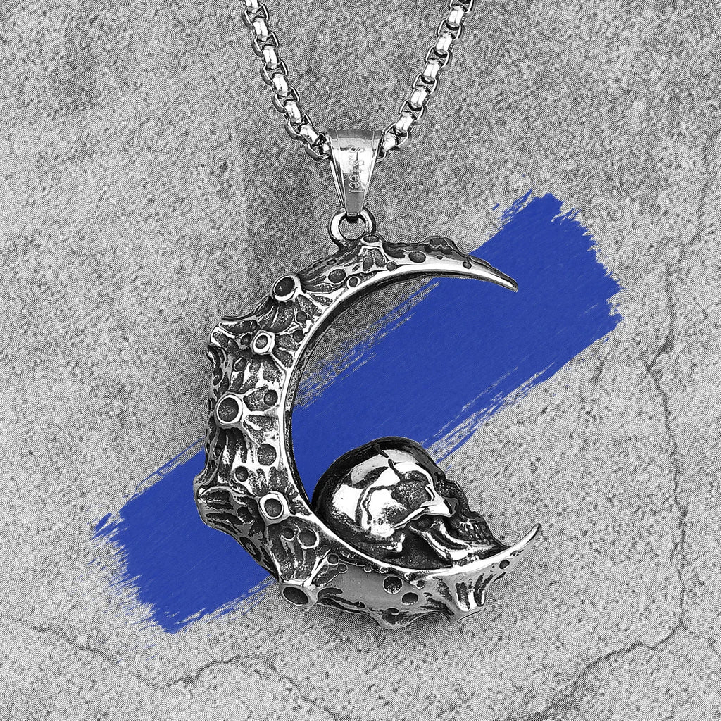 Moon Skull Stainless Steel Men Necklaces Pendants Chain Gothic Punk Unique for Boyfriend Male Jewelry Creativity Gift Wholesale