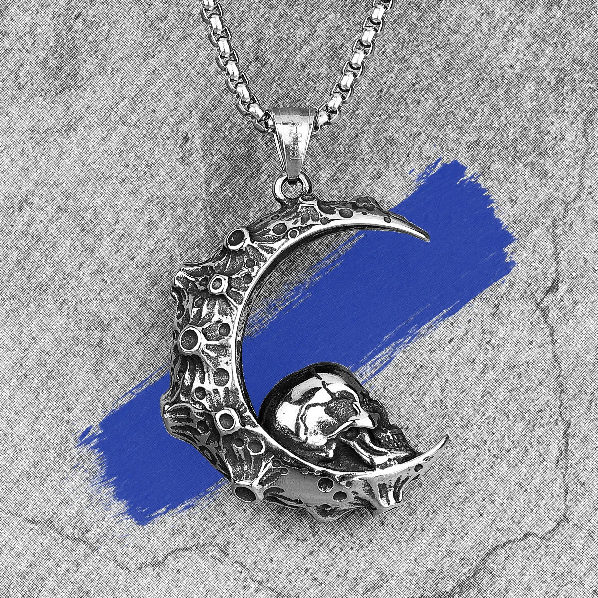 Moon Skull Stainless Steel Men Necklaces Pendants Chain Gothic Punk Unique for Boyfriend Male Jewelry Creativity Gift Wholesale