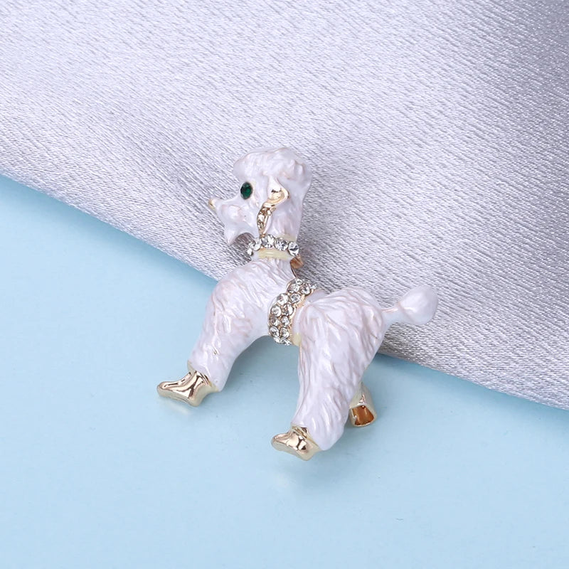 Wuli&baby Cute Curly Hair Dog Brooches For Women Unisex 2-color Enamel Poodle Animal Pets Brooch Pin Gifts