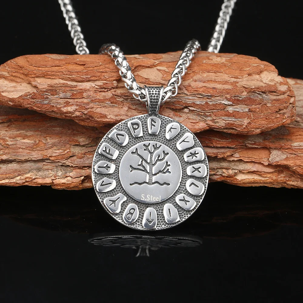 PENDRA Tree Life Rune Steel Necklace