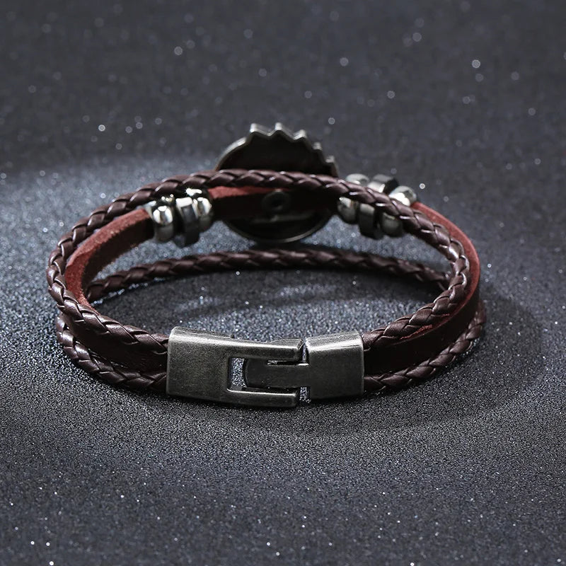 POKER BROWN LEATHER CUFF BRACELET MEN'S MULTILAYER WRAP WRISTBAND FRIENDSHIP VINTAGE BIKER PLAYING CARD POKER BANGLE MEN JEWELRY
