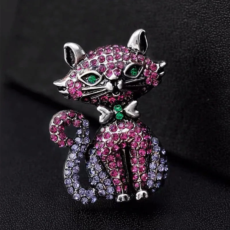 Wuli&baby Full Rhinestone Cat Brooches For Women Lovely Cat Pet Animal Party Causal Brooch Pins Gifts