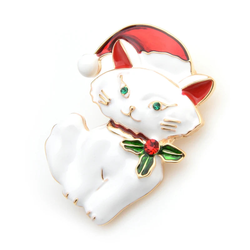 PENDRA Snowcat White Black Enamel Cat Brooch