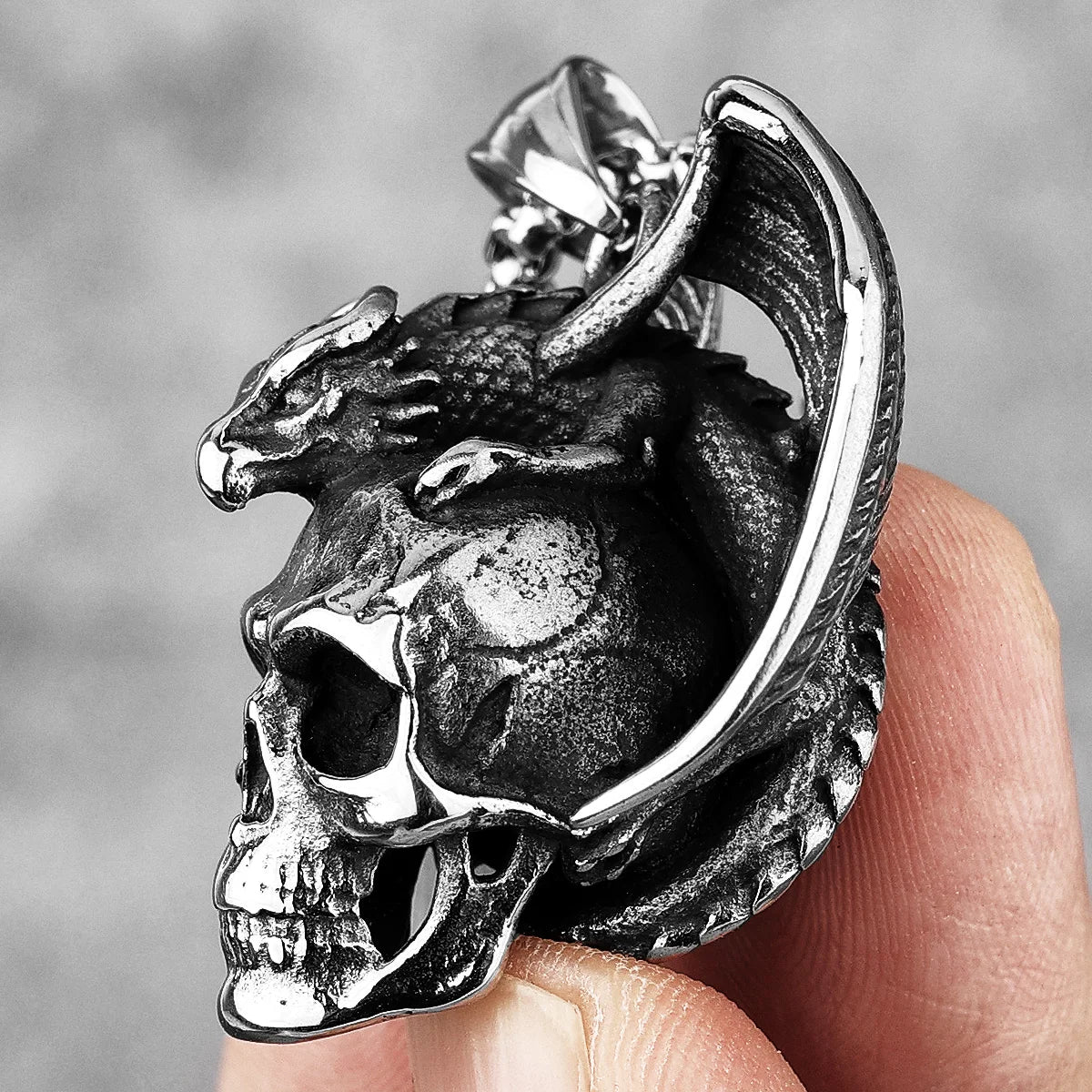 PENDRA Demon Dragon Skull Steel Necklace