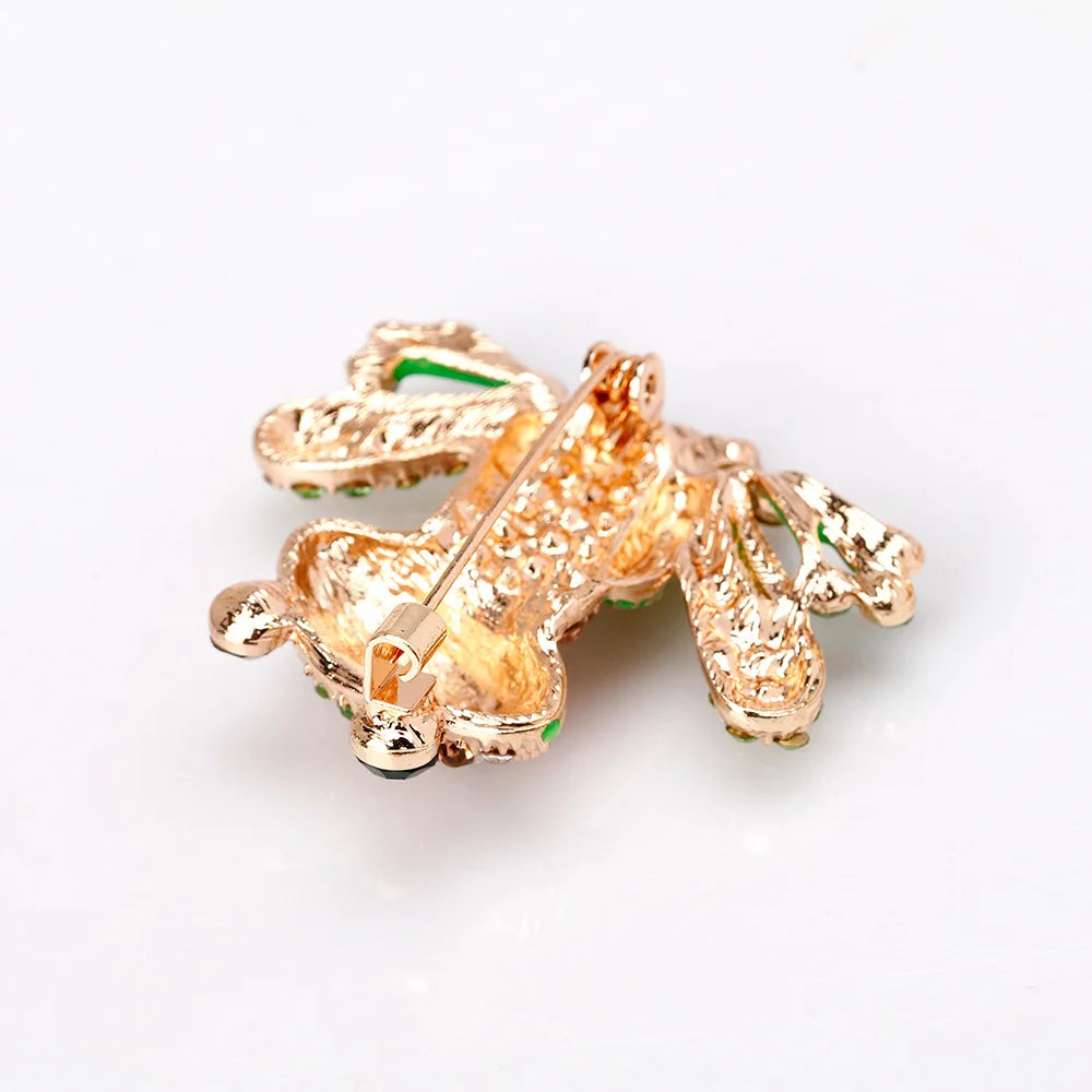 PENDRA Frogglow Rhinestone Frog Brooch