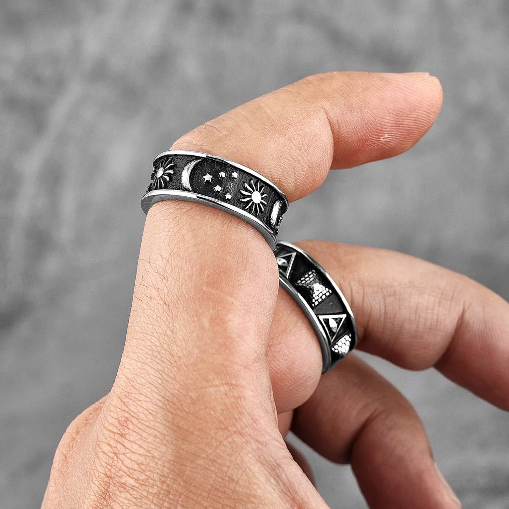 PENDRA Pyramid Moon Sun Steel Ring