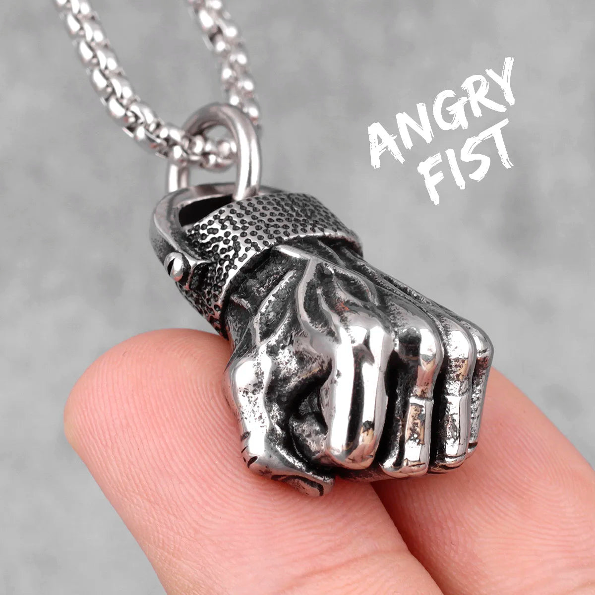 Anger Fist Fitness Long Men Necklaces Pendants Chain Punk for Boyfriend Male Stainless Steel Jewelry Creativity Gift Wholesale