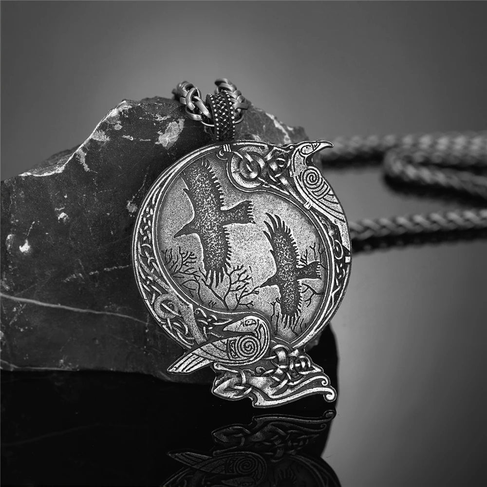 PENDRA Crow Norse Vegvisir Necklace